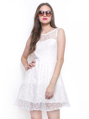 FabAlley White Lace Fit &amp; Flare Dress
