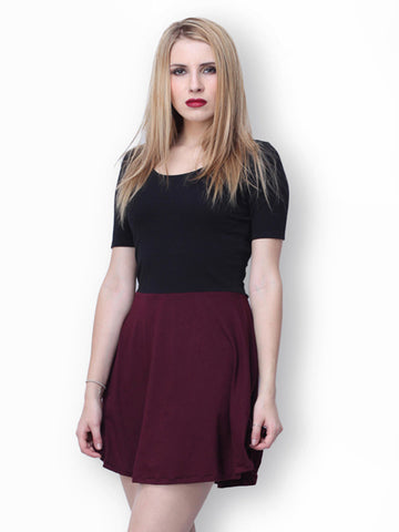 FabAlley Black &amp; Burgundy Colour Blocked Skater Dress