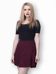 FabAlley Black &amp; Burgundy Colour Blocked Skater Dress