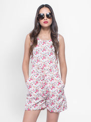 FabAlley Women White &amp; Pink Floral Print Playsuit