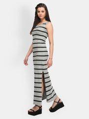 FabAlley Grey &amp; Black Striped Maxi Dress