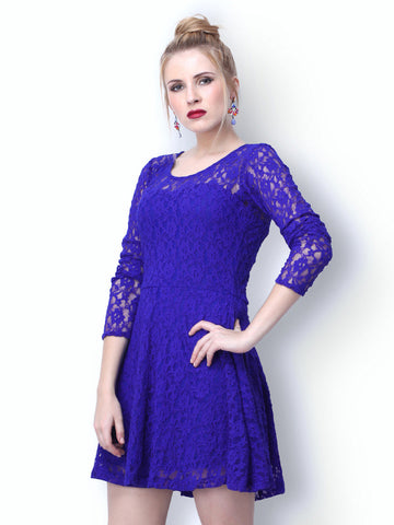 FabAlley Cobalt Blue Lace Skater Dress