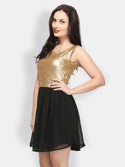 FabAlley Black &amp; Golden Fit &amp; Flare Dress