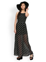 FabAlley Black Polka Dot Printed Maxi Dress