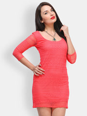 FabAlley Coral Pink Lace Bodycon Dress