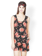 FabAlley Women Black Floral Print Playsuit