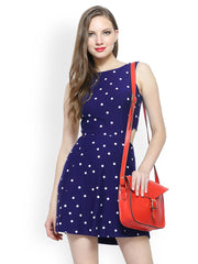FabAlley Navy Blue Polka Dot Print Cutaway Skater Dress