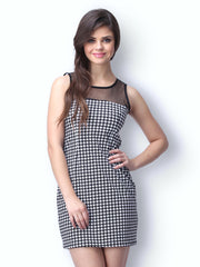 FabAlley Black &amp; White Houndstooth Print Rock Chic Sheath Dress