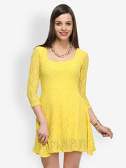 FabAlley Yellow Lace Skater Dress
