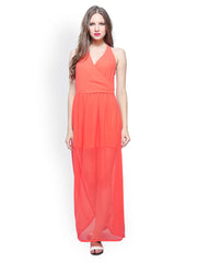 FabAlley Coral Orange Sheer Dreamland Maxi Dress