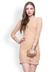 FabAlley Brown Lace Bodycon Dress