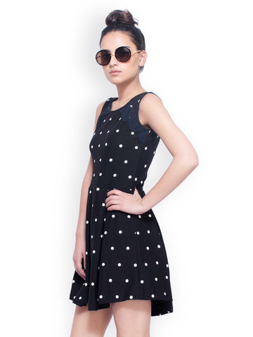 FabAlley Black Polka Dot Print Skater Dress