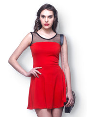 FabAlley Red Mesh Mire Skater Dress