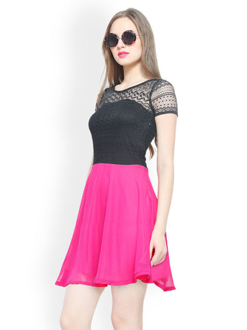 FabAlley Pink and Black Skater Dress