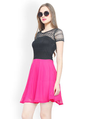 FabAlley Pink and Black Skater Dress