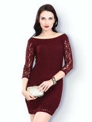FabAlley Burgundy Lace Sonnet Sheath Dress