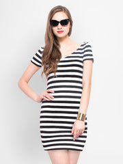 FabAlley Black &amp; White Striped Jersey Dress