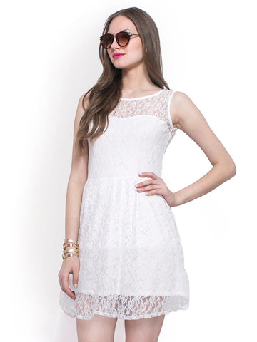 FabAlley White Lace Fit &amp; Flare Dress