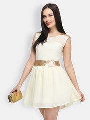 FabAlley Off-White Fit &amp; Flare Dress