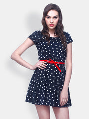 FabAlley Black Polka Dot Printed Skater Dress