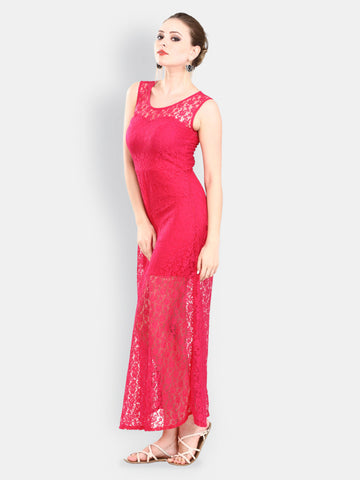 FabAlley Pink Lace Maxi Dress
