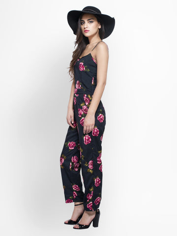 FabAlley Women Black Floral Print Jumpsuit