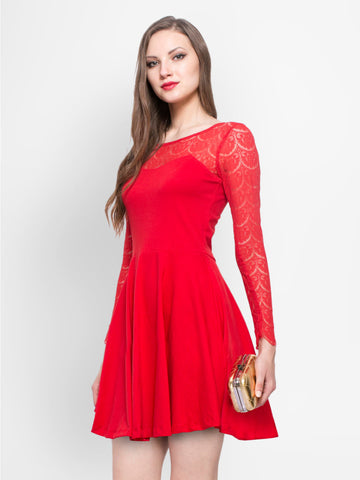 FabAlley Red Lace Skater Dress