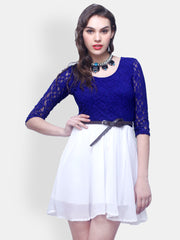 FabAlley Blue &amp; White Fit &amp; Flare Dress