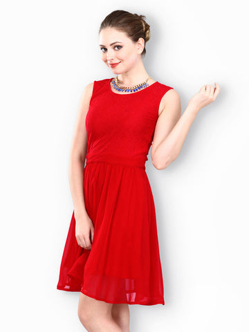 FabAlley Red Moonlight Lace Fit &amp; Flare Dress