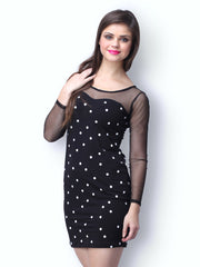 FabAlley Black &amp; White Printed Dotted Dreams Bodycon Dress
