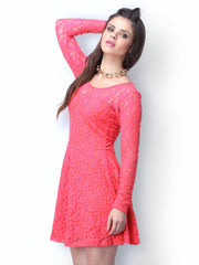 FabAlley Coral Pink Lace True Romance Skater Dress