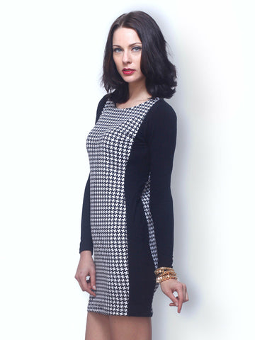 FabAlley Black &amp; White Printed Bodycon Dress
