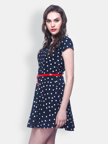 FabAlley Black Polka Dot Printed Skater Dress