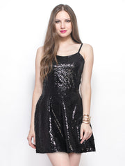 FabAlley Black Sequinned Skater Dress