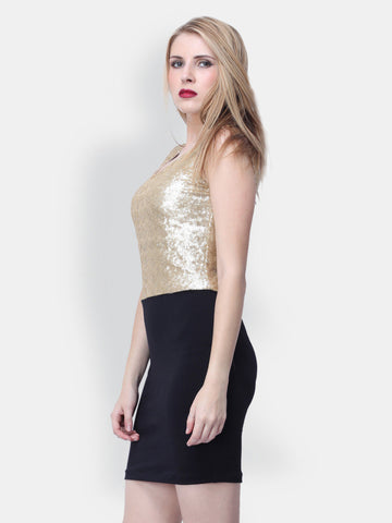 Black &amp; Golden Sequined Bodycon Dress