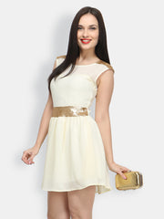 FabAlley Off-White Fit &amp; Flare Dress