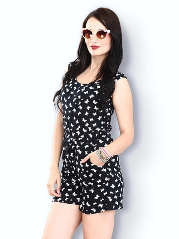 FabAlley Women Black &amp; White Printed Butterfly Buzz Playsuit