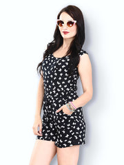 FabAlley Women Black &amp; White Printed Butterfly Buzz Playsuit