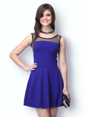 FabAlley Blue Mesh Mire Skater Dress