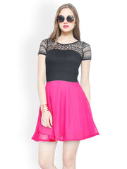 FabAlley Pink and Black Skater Dress