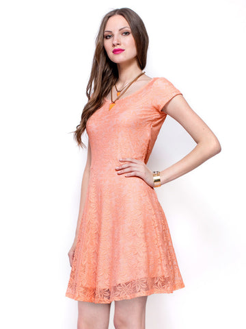 FabAlley Orange Lace Skater Dress