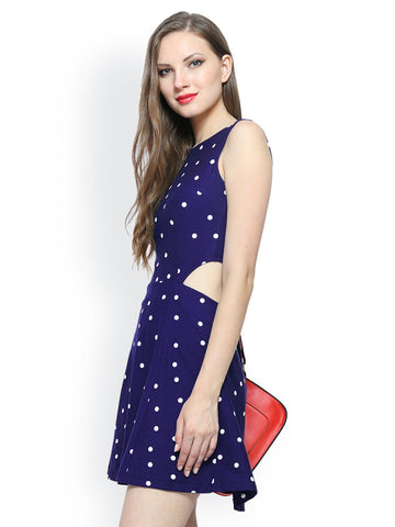 FabAlley Navy Blue Polka Dot Print Cutaway Skater Dress