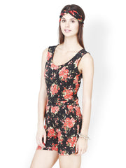 FabAlley Women Black Floral Print Playsuit