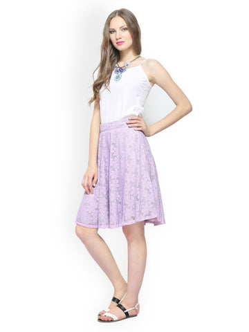 FabAlley Purple Lace Flared Skirt