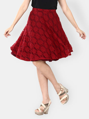 FabAlley Red Lace Flared Skirt