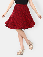FabAlley Red Lace Flared Skirt