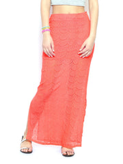 FabAlley Coral Orange Lace Maxi Skirt
