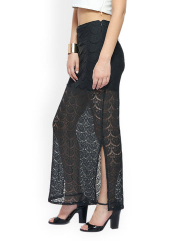 FabAlley Black Lace Maxi Skirt