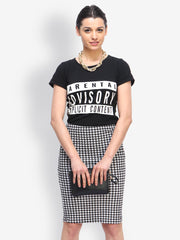 FabAlley Black &amp; White Houndstooth Print Pencil Skirt