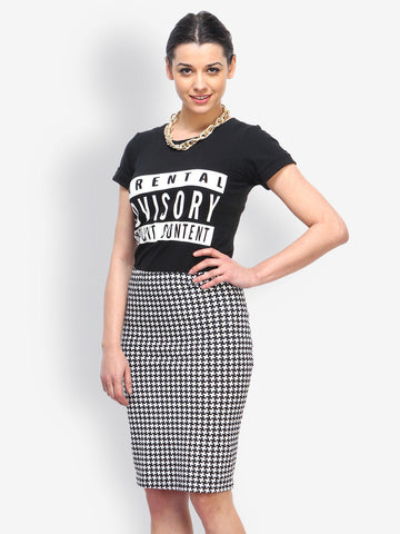 FabAlley Black &amp; White Houndstooth Print Pencil Skirt